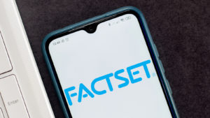 The logo for Factset Research is displayed on a smart phone.