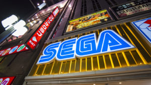 Sega logo on the wall of a shopping mall in Tokyo