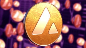 gold Avalanche (AVAX) cryptocurrency concept coin.