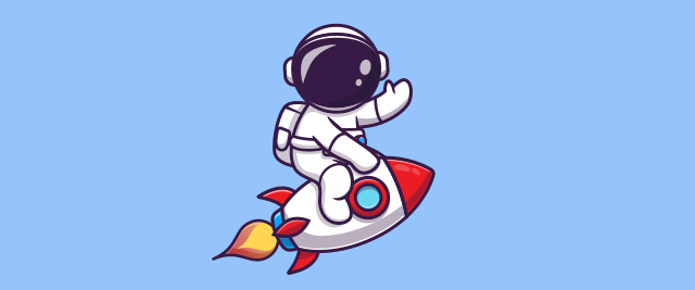 An illustration of an astronaut sitting on top of a rocketship.