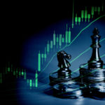 A photo of chess pieces and coins on a table with a stock chart superimposed over top. Stock Price Predictions