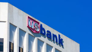 The logo for U.S. Bancorp's U.S. Bank is displayed on the side of a building.