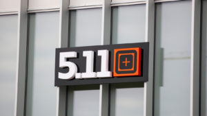 The logo for 5.11, a holding of private equity company Compass Diversified Holdings, is seen on the side of a building.