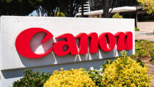 Canon sign at the Canon Solutions America offices in Silicon Valley
