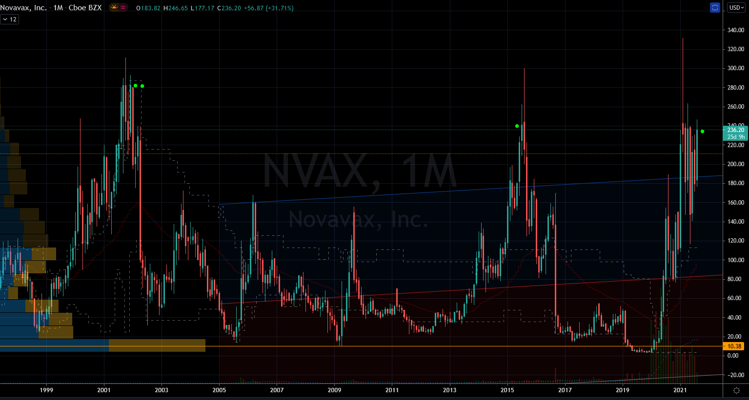 Novavax (NVAX) Stock Chart Showing Monthly Highest Monthly Closes