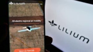 The website for Lilium (LILM stock) is displayed on a smartphone screen.