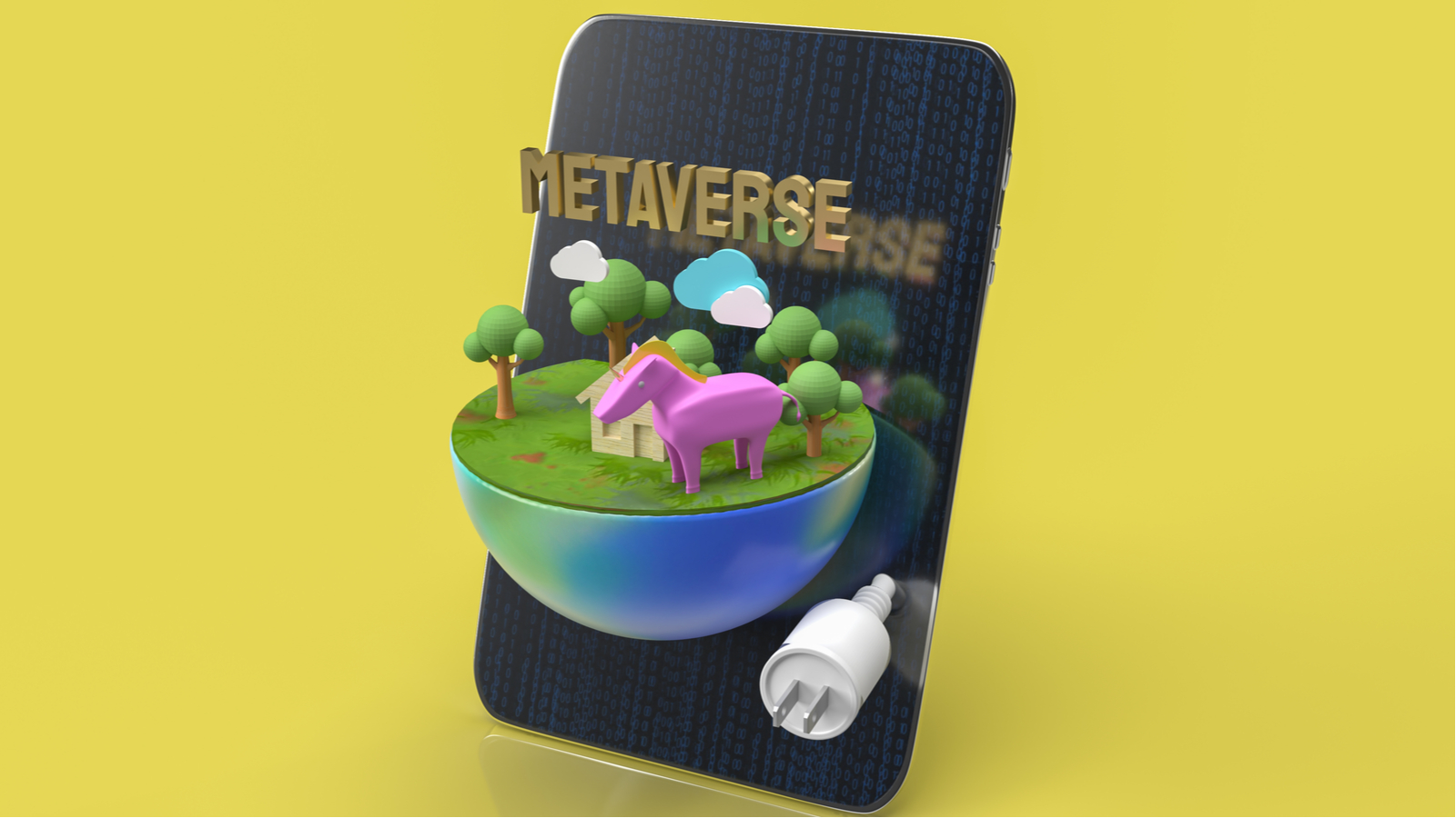 metaverse popping out of mobile phone concept