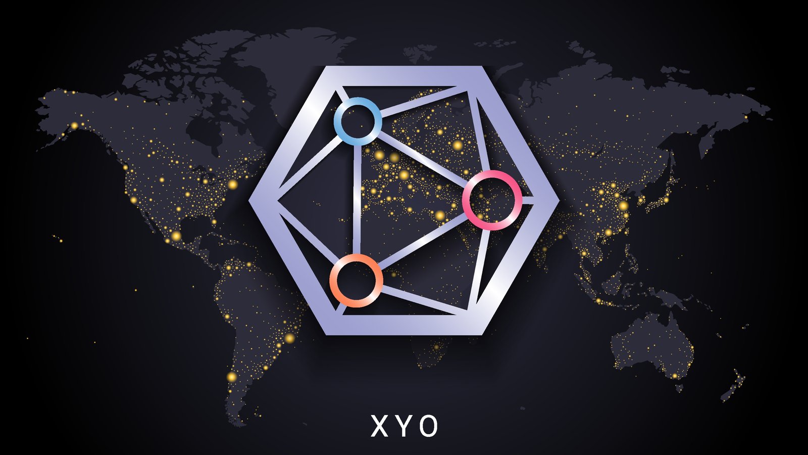 A concept image of the XYO cryptocurrency logo displayed over a map of the Earth.