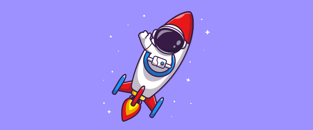 An illustration of an astronaut in a rocket giving a thumbs up.