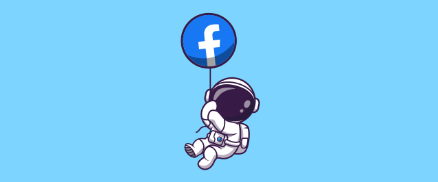 An illustration of an astronaut holding a balloon with the Facebook logo on it.