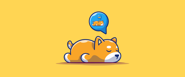 An illustration of a napping shiba inu with a thought bubble showing the dog dreaming of itself sleeping with its own tinier recursive thought bubble.