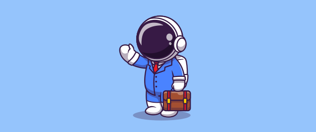 An illustration of an astronaut wearing a business suit and holding a briefcase.
