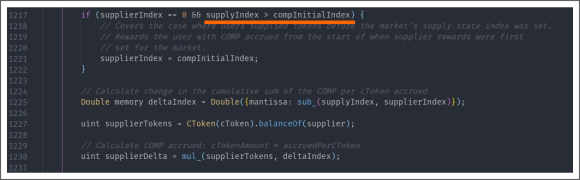 A screenshot of the section of Compound source code that caused problems.