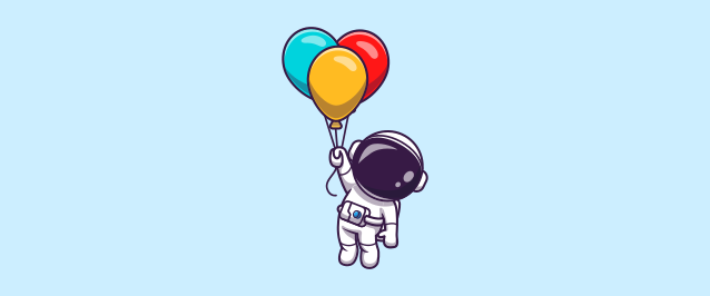An illustration of an astronaut holding onto three balllons.