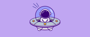 An illustration of an astronaut in a UFO.