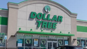 store front of a Dollar Tree (DLTR) location with green signage