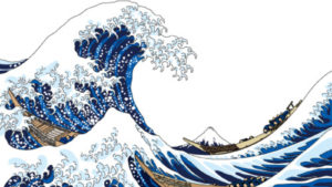 A recreation of The Great Wave off Kanagawa, a Japanese ukiyo-e print by Hokusai.