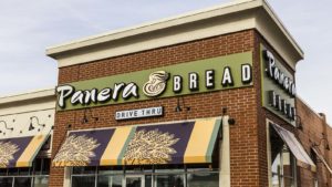 The front of a Panera Bread restaurant.