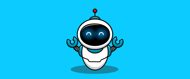 An illustration of a robot raising their hands in a cheerful, excited expression.