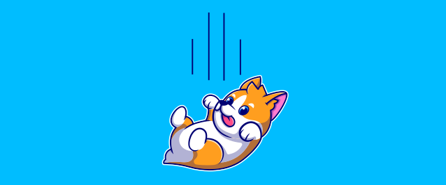 An illustration of a shiba inu dog falling through the air.