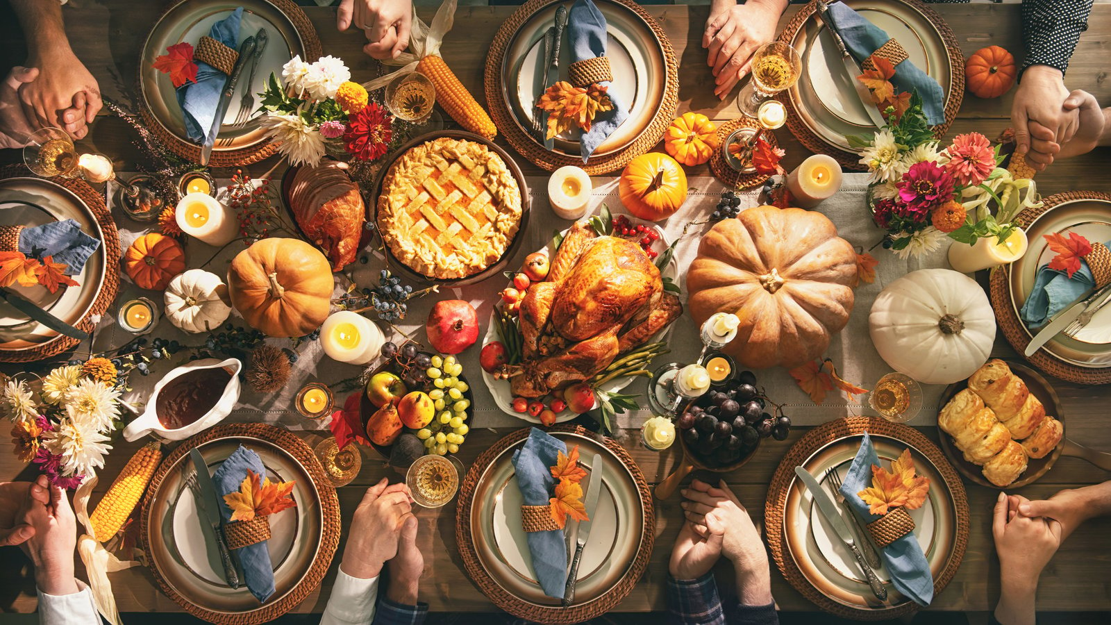 Is the stock market closed on Thanksgiving? Thanksgiving dinner spread on giant table