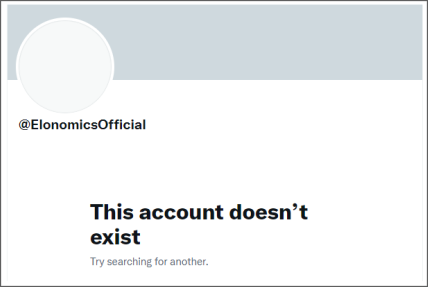 A screenshot of a Twitter page showing that there isn't an account called @ElonomicsOfficial.