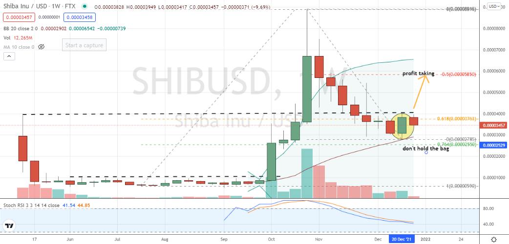 Shiba Inu (SHIB-USD) bear market possibly completing off 76% retracement level