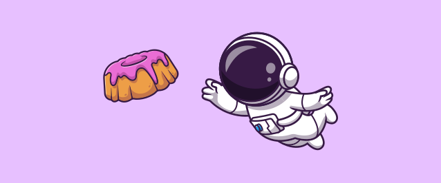 An illustration of an astronaut reaching out for a floating pastry.