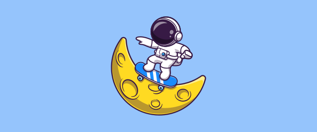 An illustration of an astronaut skateboarding on the moon.