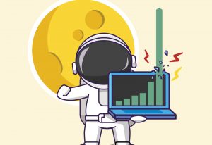 An illustration of an astronaut holding a laptop with an exploding chart on it