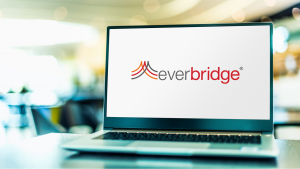 The Everbridge (EVBG Stock) logo on a laptop display.