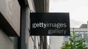 A close-up sign for the Getty Images gallery in London.