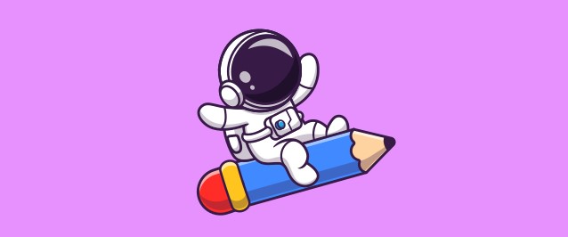 An illustration of an astronaut riding a giant pencil.