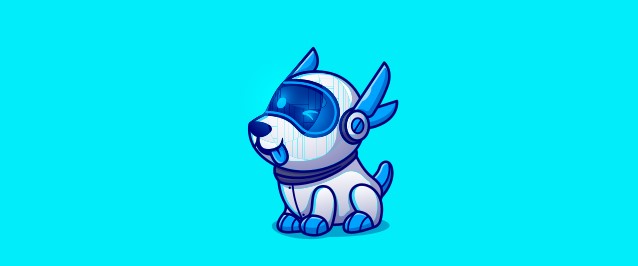 An illustration of a blue robot dog.