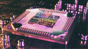 量子コンピューティングを代表するプロセッサのコンセプトイメージ。 イオンキュー株