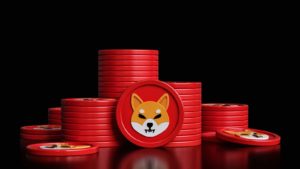 Concept red tokens for the Shiba Inu (SHIB) cryptocurrency.