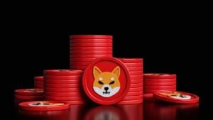 Concept red tokens for Shiba Inu (SHIB) cryptocurrency.