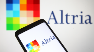 The Altria Group, Inc. logo appears.  (MO) of the American producer and marketer of tobacco and cigarettes on a mobile screen.