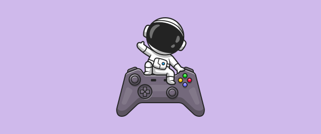 An illustration of an astronaut sitting on a giant video game controller.