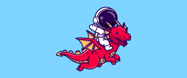 An illustration of an astronaut riding a dragon.