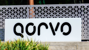 The Qorvo (QRVO) logo is displayed on a sign outside its headquarters.