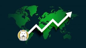 The Saitama (SAITAMA) crypto logo on a green world map.