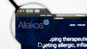 Illustrative Editorial of Allakos (ALLK) Inc website homepage. Allakos Inc logo visible on display screen.