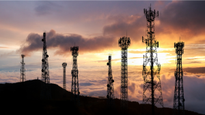 Antenna Telephone and communication towers have a sunset background. American Tower (AMT) is one of the largest 4G tower operators in the U.S.