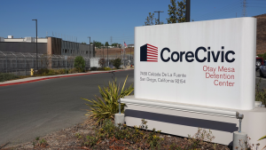 Sign for privately owned Core Civic Detention Center in Otay Mesa