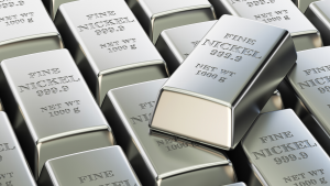 nickel stocks: several bars of nickel in rows