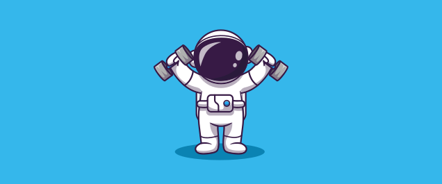 An illustration of an astronaut lifting weights.
