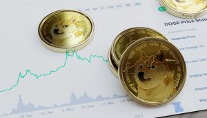 An image of Dogecoin (DODGE) coins on a stock chart