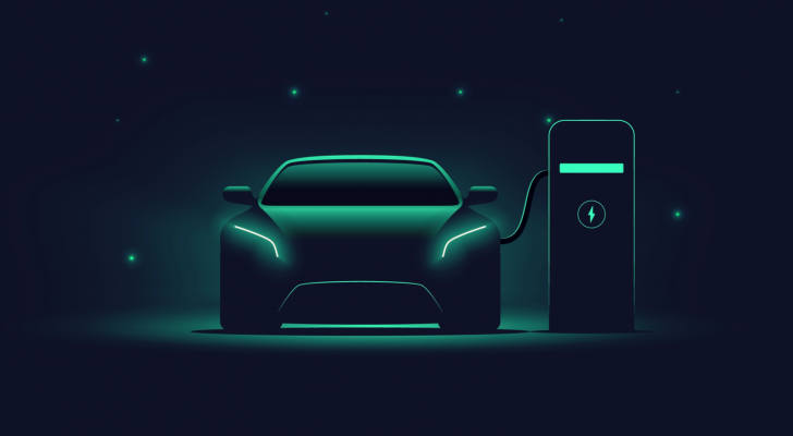 An image of a neon electric car charging