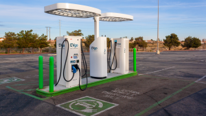 An EVgo charging station at the Victor Valley Mall in the City of Victorville.